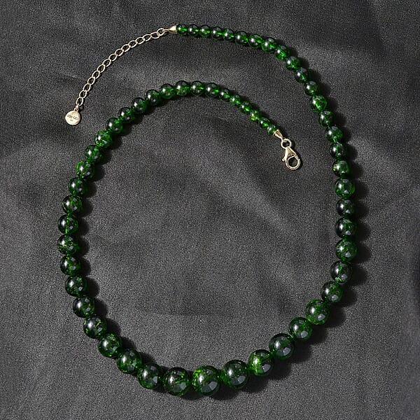 Certified & Appraised Luxoro Premium Chrome Diopside 245.55 Ctw Beaded Graduated Necklace In 14K Yellow Gold 18-20 Inches