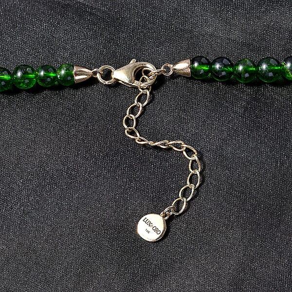 Certified & Appraised Luxoro Premium Chrome Diopside 245.55 Ctw Beaded Graduated Necklace In 14K Yellow Gold 18-20 Inches