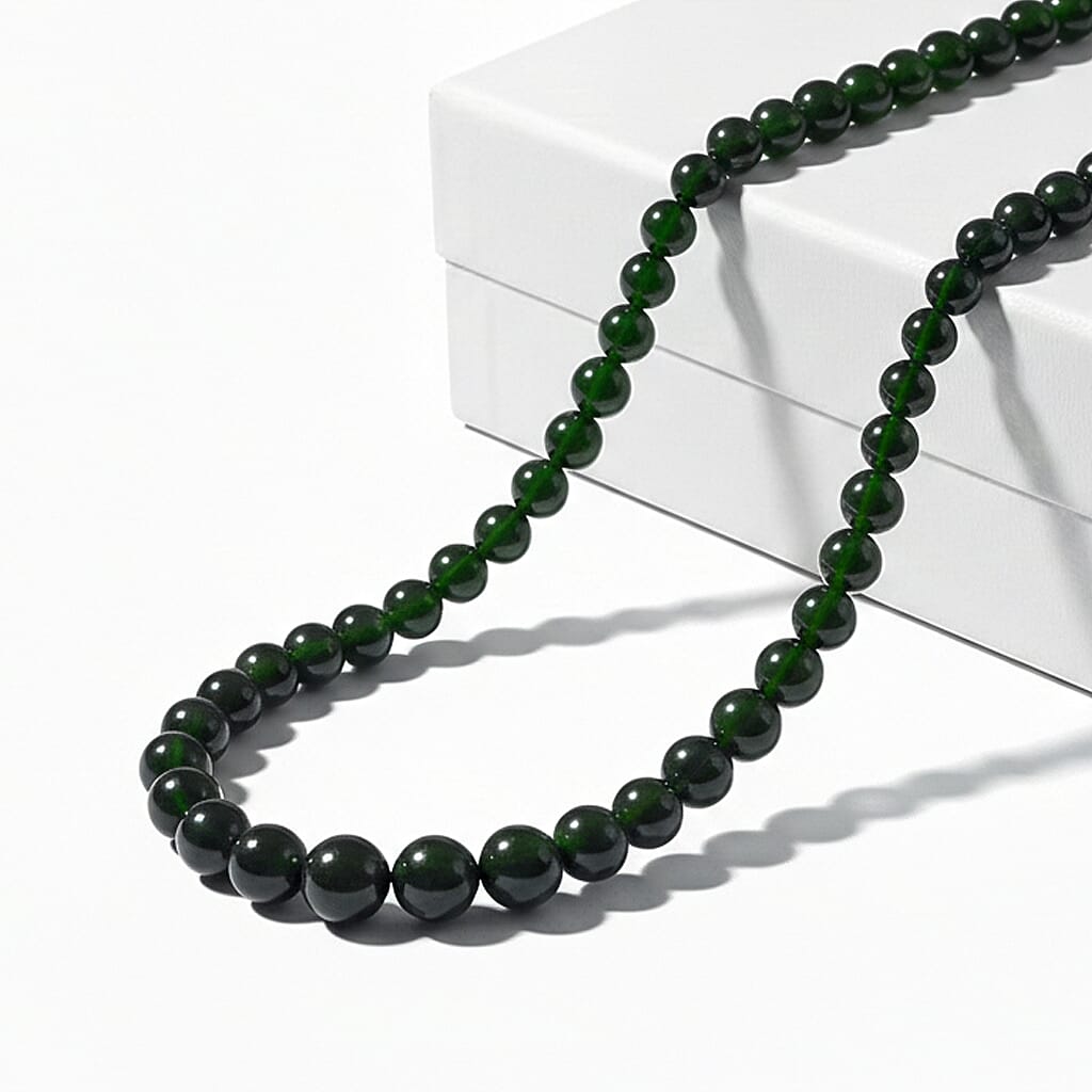 Certified & Appraised Luxoro Premium Chrome Diopside 245.55 ctw Beaded Graduated Necklace in 14K Yellow Gold 18-20 Inches