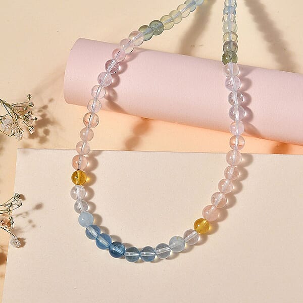 Certified & Appraised Luxoro Premium Multi Beryl 90.00 Ctw Beaded Graduated Necklace In 14K Yellow Gold 18-20 Inches
