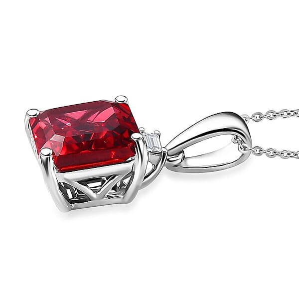 Certified & Appraised Luxuriant 10K White Gold AAA Asscher Cut Lab Grown Padparadscha Sapphire Lab Grown Diamond (E-F VS) Pendant Necklace (18 Inches) 3.52 Ctw