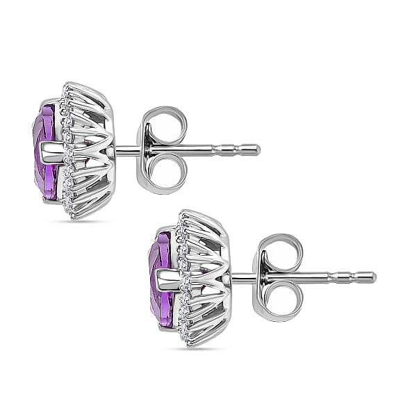 Certified & Appraised Luxuriant 10K White Gold AAA Lab Grown Purple Sapphire And E-F VS Lab Grown Diamond 3.51 Ctw Earrings