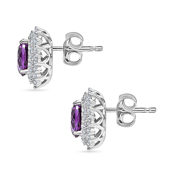 Certified & Appraised Luxuriant 10K White Gold AAA Lab Grown Purple Sapphire And E-F VS Lab Grown Diamond 4.54 Ctw Earrings