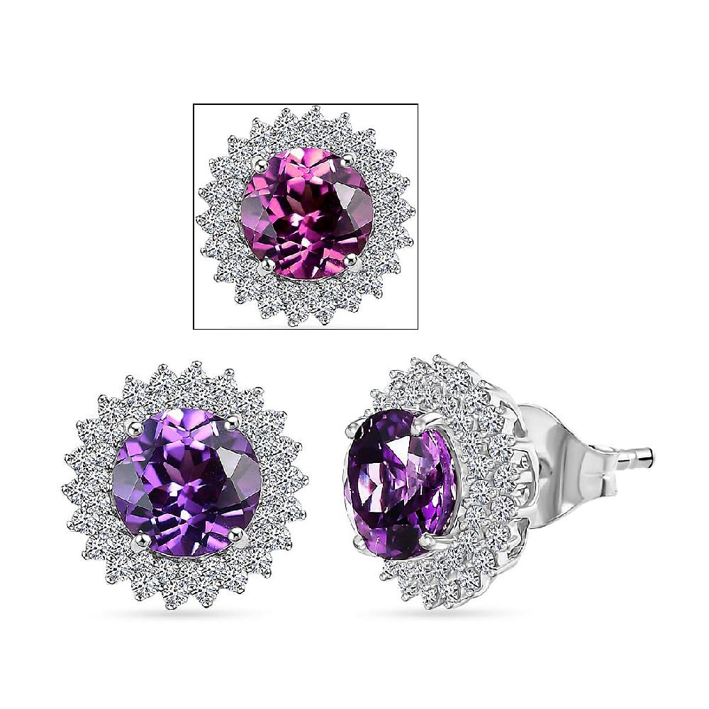 Certified & Appraised Luxuriant 10K White Gold AAA Lab Grown Purple Sapphire and E-F VS Lab Grown Diamond 4.54 ctw Earrings
