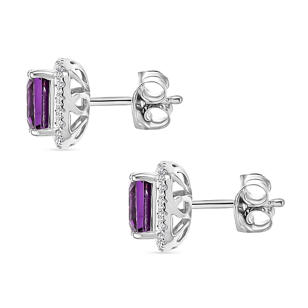 Certified & Appraised Luxuriant AAA Asscher Cut Lab Grown Purple Sapphire And E-F VS Lab Grown Diamond 5.16 Ctw Earrings In 10K White Gold