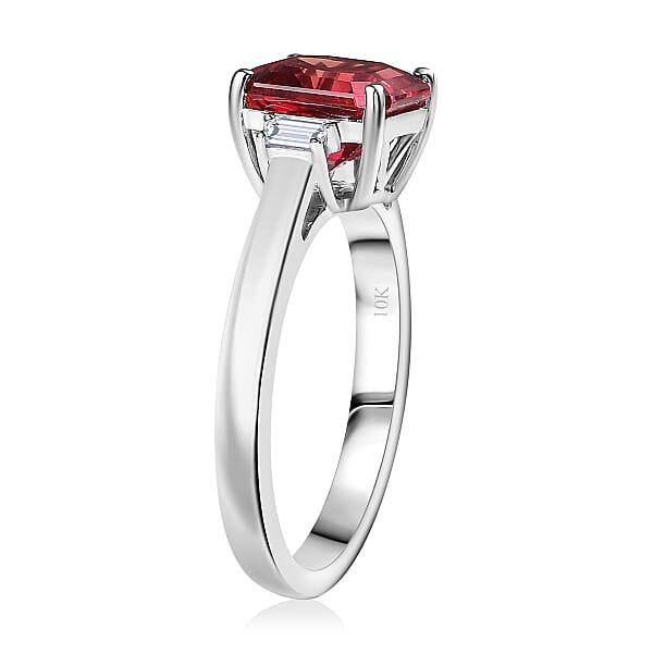 Certified & Appraised Luxuriant AAA Asscher Cut Lab Grown Padparadscha Sapphire And E-F VS Lab Grown Diamond 3.59 Ctw Ring In 10K White Gold