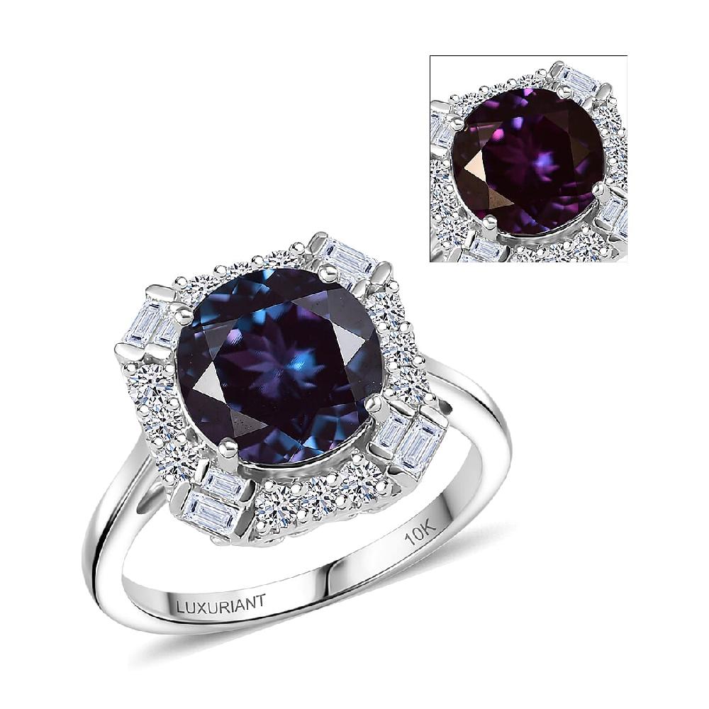 Certified & Appraised Luxuriant AAA Lab Grown Alexandrite and Diamond G-H SI 5.57 ctw Ring in 10K White Gold