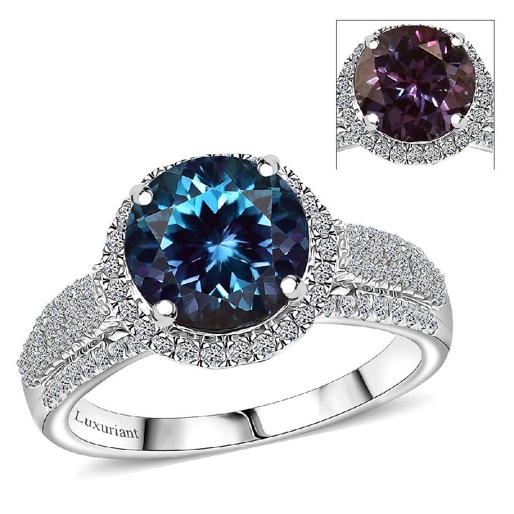 Certified & Appraised Luxuriant AAA Lab Grown Alexandrite And E-F VS Lab Grown Diamond 5.63 Ctw Ring In 10K White Gold