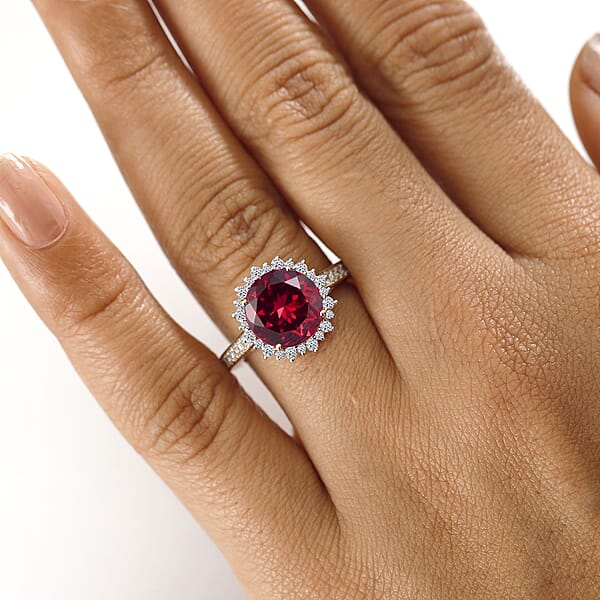 Certified & Appraised Luxuriant AAA Lab Grown Padparadscha Sapphire And E-F VS Lab Grown Diamond 5.50 Ctw Ring In 10K Yellow Gold