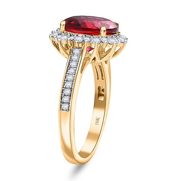 Certified & Appraised Luxuriant AAA Lab Grown Padparadscha Sapphire And E-F VS Lab Grown Diamond 5.50 Ctw Ring In 10K Yellow Gold