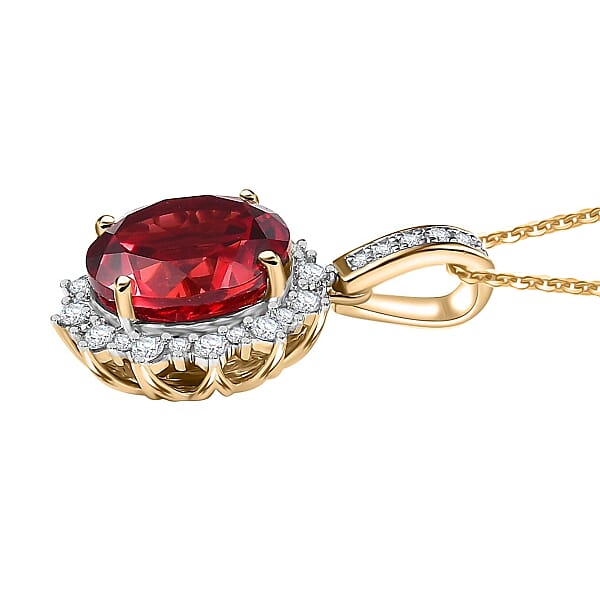 Certified & Appraised Luxuriant AAA Lab Grown Padparadscha Sapphire And E-F VS Lab Grown Diamond 5.50 Ctw Pendant Necklace In 10K Yellow Gold 18 Inches