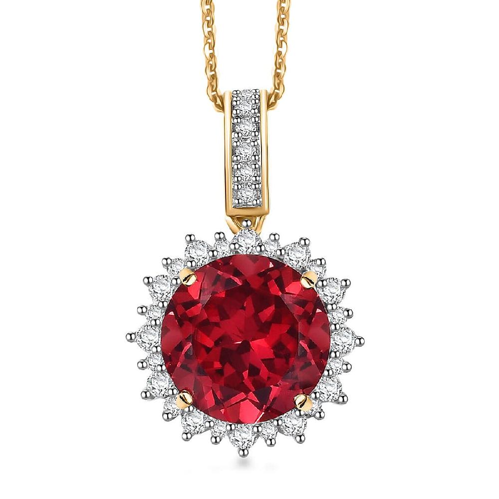 Certified & Appraised Luxuriant AAA Lab Grown Padparadscha Sapphire and E-F VS Lab Grown Diamond 5.50 ctw Pendant Necklace in 10K Yellow Gold 18 Inches