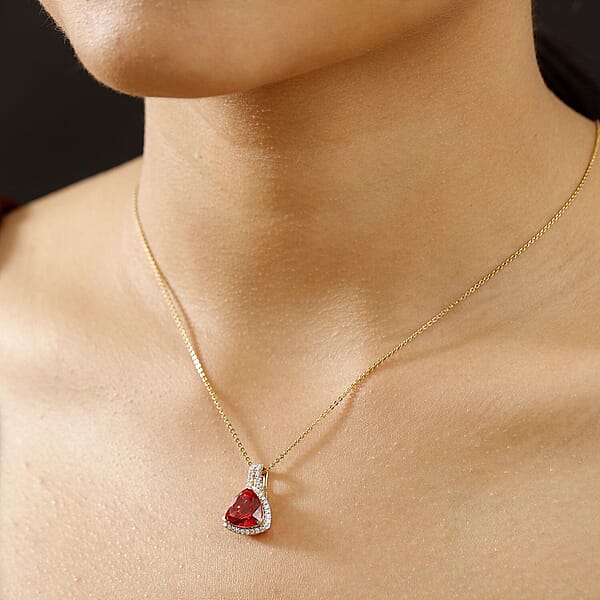 Certified & Appraised Luxuriant AAA Lab Grown Padparadscha Sapphire And E-F VS Lab Grown Diamond 5.07 Ctw Pendant Necklace In 10K Yellow Gold 18 Inches