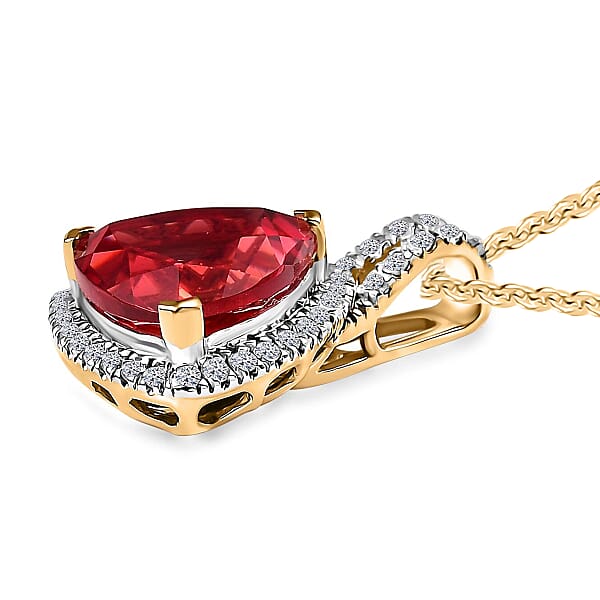 Certified & Appraised Luxuriant AAA Lab Grown Padparadscha Sapphire And E-F VS Lab Grown Diamond 5.07 Ctw Pendant Necklace In 10K Yellow Gold 18 Inches
