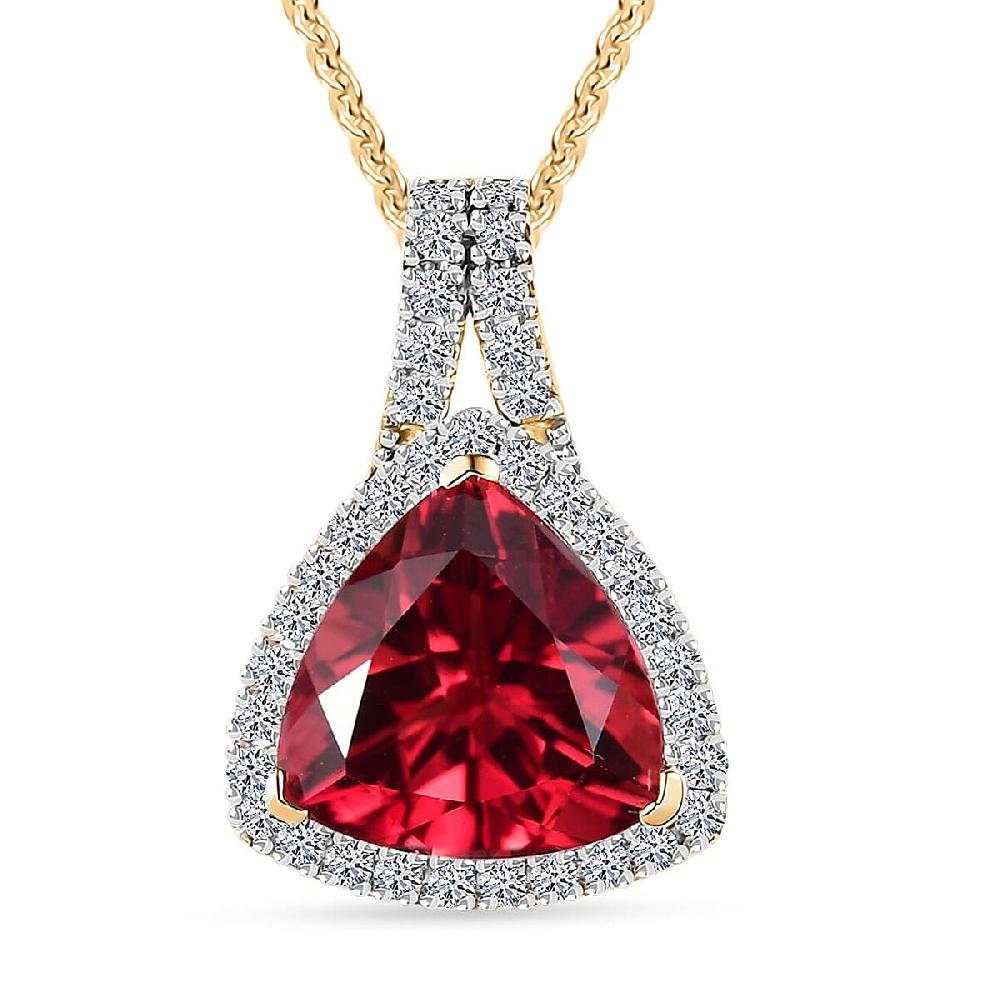 Certified & Appraised Luxuriant AAA Lab Grown Padparadscha Sapphire and E-F VS Lab Grown Diamond 5.07 ctw Pendant Necklace in 10K Yellow Gold 18 Inches