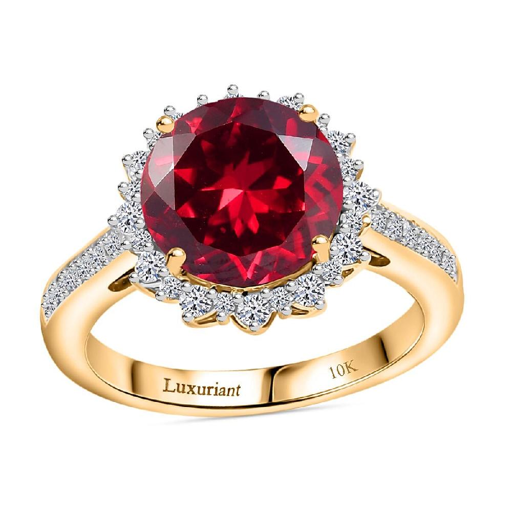 Certified & Appraised Luxuriant AAA Lab Grown Padparadscha Sapphire and E-F VS Lab Grown Diamond 5.50 ctw Ring in 10K Yellow Gold