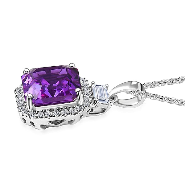Certified & Appraised Luxuriant AAA Lab Grown Purple Sapphire And Lab Grown E-F VS Diamond 6.98 Ctw Pendant Necklace In 10K White Gold 18 Inches