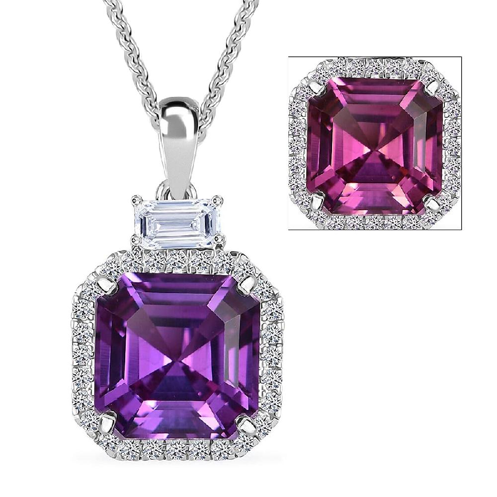Certified & Appraised Luxuriant AAA Lab Grown Purple Sapphire and Lab Grown E-F VS Diamond 6.98 ctw Pendant Necklace in 10K White Gold 18 Inches