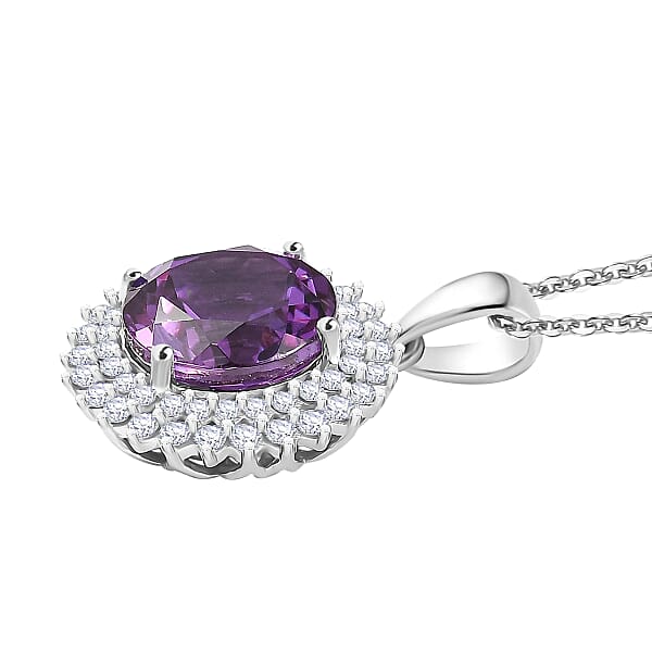 Certified & Appraised Luxuriant AAA Lab Grown Purple Sapphire And Lab Grown E-F VS Diamond 6.00 Ctw Pendant Necklace In 10K White Gold 18 Inches