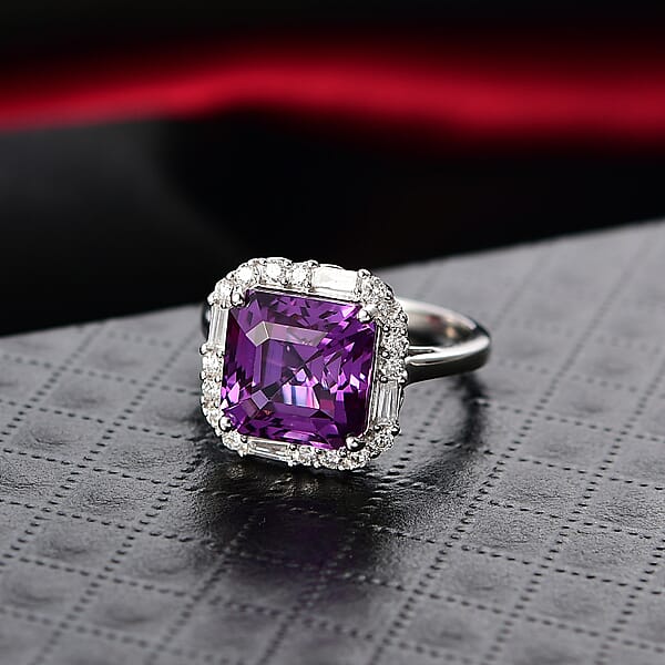 Certified & Appraised Luxuriant AAA Lab Grown Purple Sapphire And Diamond G-H SI 7.00 Ctw Ring In 10K White Gold