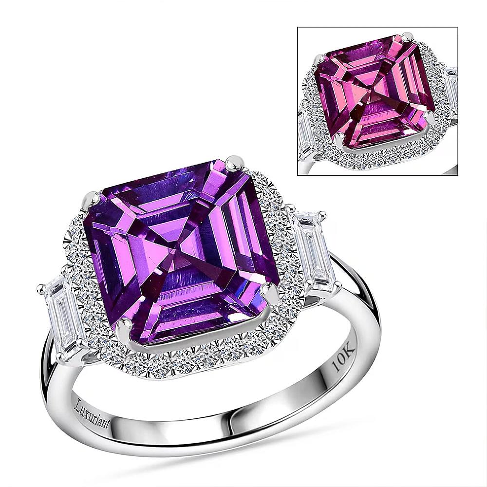 Certified & Appraised Luxuriant AAA Lab Grown Purple Sapphire and E-F VS Lab Grown Diamond 7.16 ctw Ring in 10K White Gold