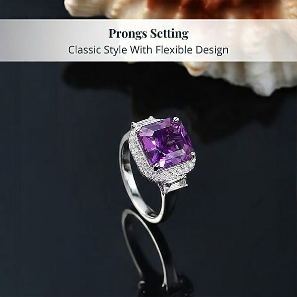 Certified & Appraised Luxuriant AAA Lab Grown Purple Sapphire And E-F VS Lab Grown Diamond 7.16 Ctw Ring In 10K White Gold