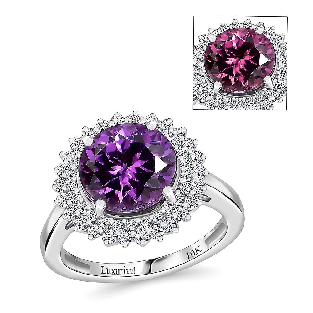 Certified & Appraised Luxuriant AAA Lab Grown Purple Sapphire and E-F VS Lab Grown Diamond 6.01 ctw Double Halo Ring in 10K White Gold