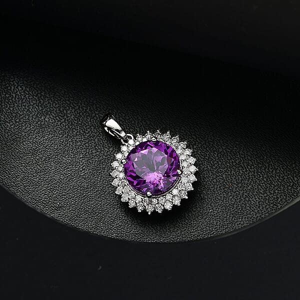 Certified & Appraised Luxuriant AAA Lab Grown Purple Sapphire And E-F VS Lab Grown Diamond 6.02 Ctw Pendant Necklace (18 Inches) In 10K White Gold
