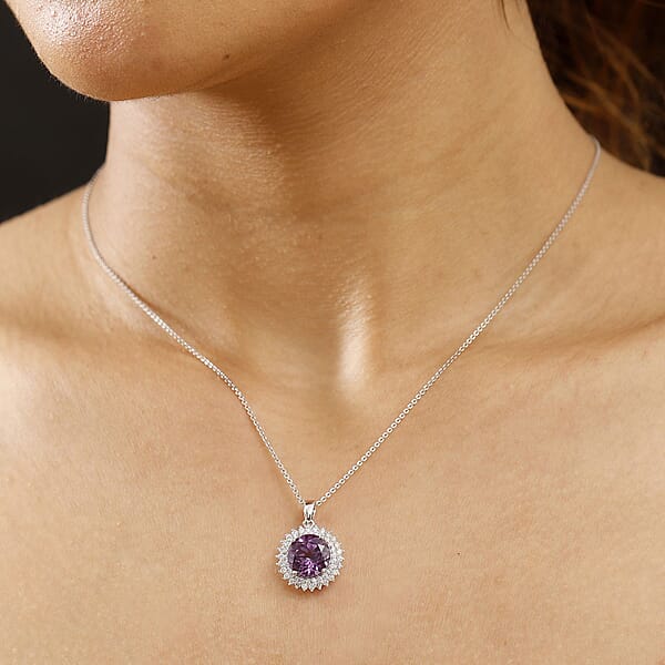 Certified & Appraised Luxuriant AAA Lab Grown Purple Sapphire And E-F VS Lab Grown Diamond 6.02 Ctw Pendant Necklace (18 Inches) In 10K White Gold