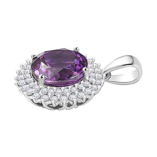 Certified & Appraised Luxuriant AAA Lab Grown Purple Sapphire And E-F VS Lab Grown Diamond 6.02 Ctw Pendant Necklace (18 Inches) In 10K White Gold