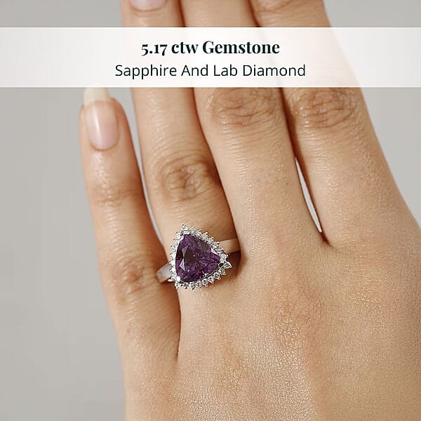 Certified & Appraised Luxuriant AAA Lab Grown Purple Sapphire And E-F VS Lab Grown Diamond 5.17 Ctw Ring In 10K White Gold