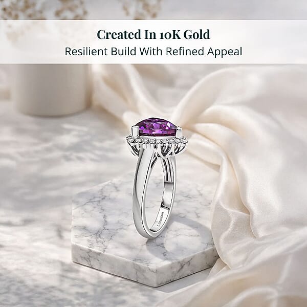 Certified & Appraised Luxuriant AAA Lab Grown Purple Sapphire And E-F VS Lab Grown Diamond 5.17 Ctw Ring In 10K White Gold