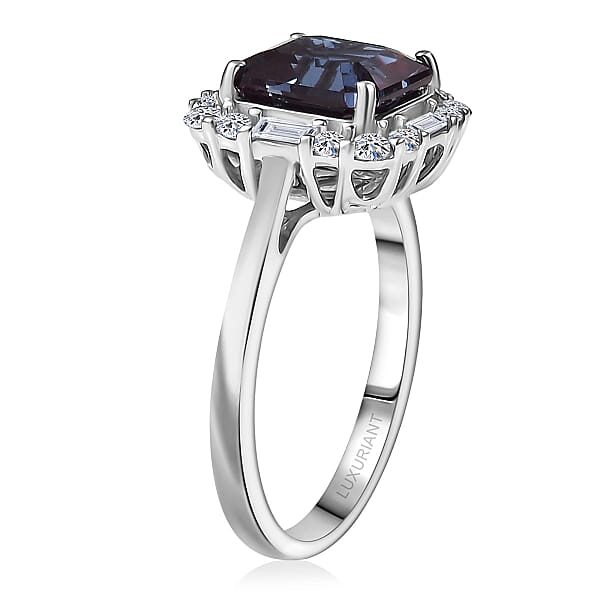 Certified & Appraised Luxuriant Asscher Cut AAA Lab Grown Alexandrite And Diamond G-H SI 3.56 Ctw Ring In 10K White Gold