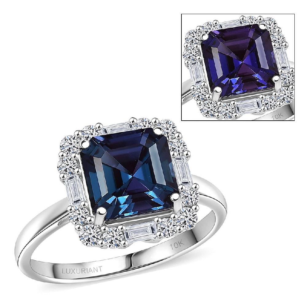 Certified & Appraised Luxuriant Asscher Cut AAA Lab Grown Alexandrite and Diamond G-H SI 3.56 ctw Ring in 10K White Gold