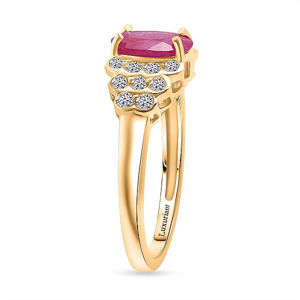 Certified & Appraised Premium Montepuez Ruby And Luxuriant Lab Grown Diamond G-H SI 1.76 Ctw Ring In 10K Yellow Gold