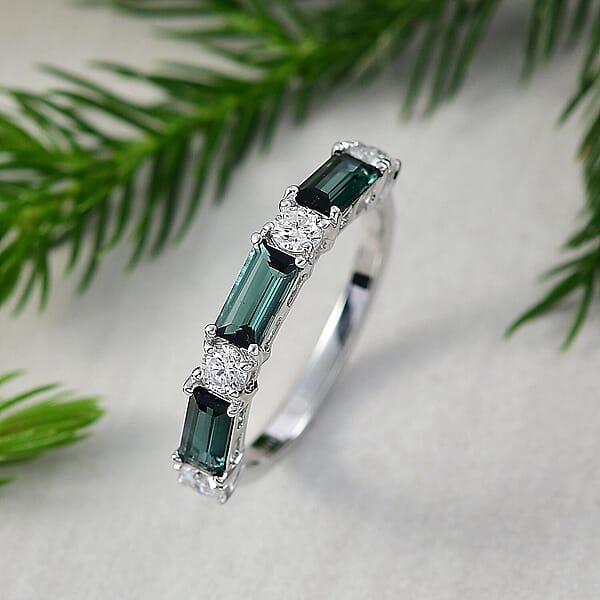 Certified & Appraised Premium Pirineu Lagoon Tourmaline And Luxuriant Diamond G-H SI 1.50 Ctw Ring In 10K White Gold