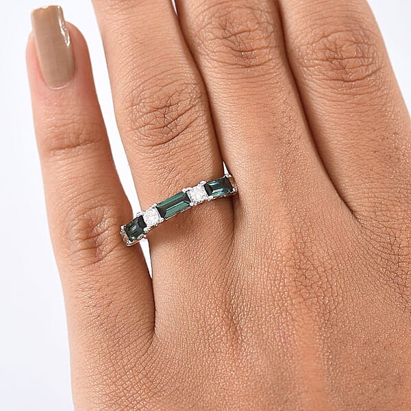 Certified & Appraised Premium Pirineu Lagoon Tourmaline And Luxuriant Diamond G-H SI 1.50 Ctw Ring In 10K White Gold
