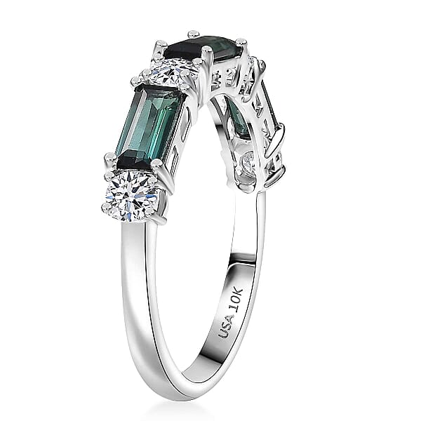 Certified & Appraised Premium Pirineu Lagoon Tourmaline And Luxuriant Diamond G-H SI 1.50 Ctw Ring In 10K White Gold