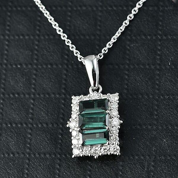 Certified & Appraised Premium Pirineu Lagoon Tourmaline And Luxuriant Lab Grown Diamond G-H SI 1.49 Ctw Pendant Necklace 20 Inches In 10K White Gold