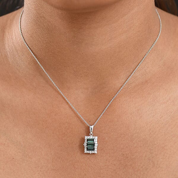 Certified & Appraised Premium Pirineu Lagoon Tourmaline And Luxuriant Lab Grown Diamond G-H SI 1.49 Ctw Pendant Necklace 20 Inches In 10K White Gold