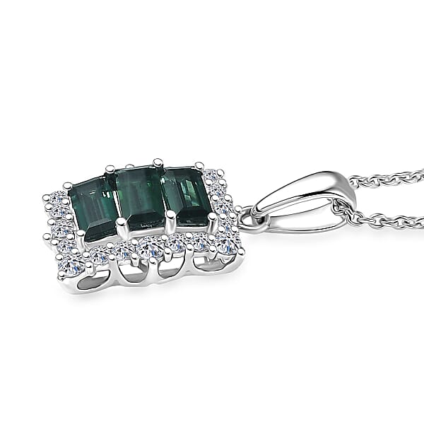Certified & Appraised Premium Pirineu Lagoon Tourmaline And Luxuriant Lab Grown Diamond G-H SI 1.49 Ctw Pendant Necklace 20 Inches In 10K White Gold