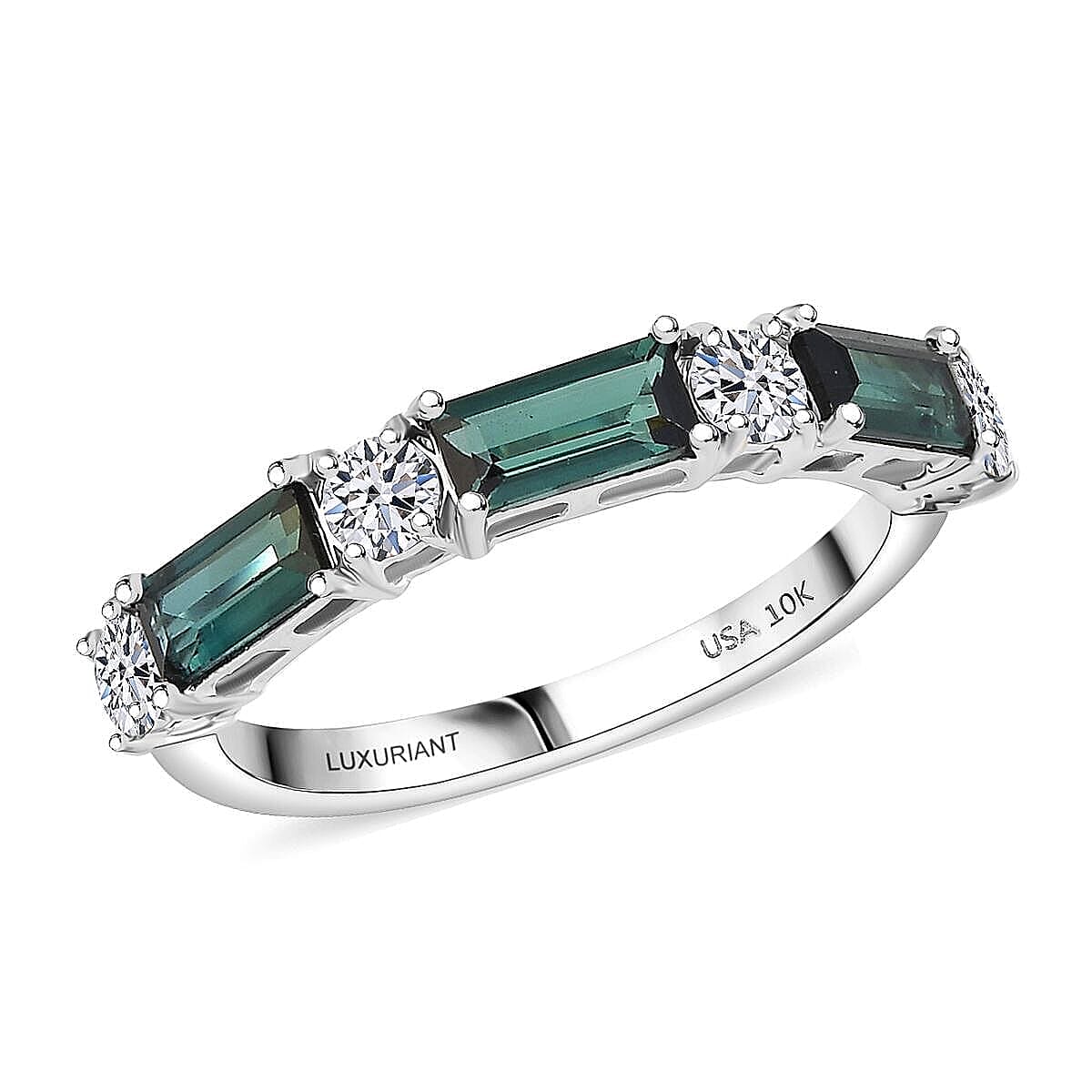 Certified & Appraised Premium Pirineu Lagoon Tourmaline and Luxuriant Diamond G-H SI 1.50 ctw Ring in 10K White Gold