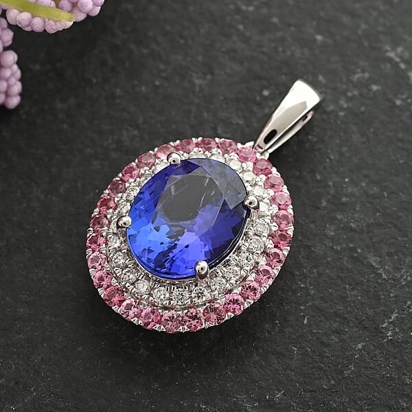 Certified & Appraised Rhapsody 3.75 Ctw AAAA Tanzanite Pink Spinel And E-F VS Diamond Pendant Without Chain In 950 Platinum