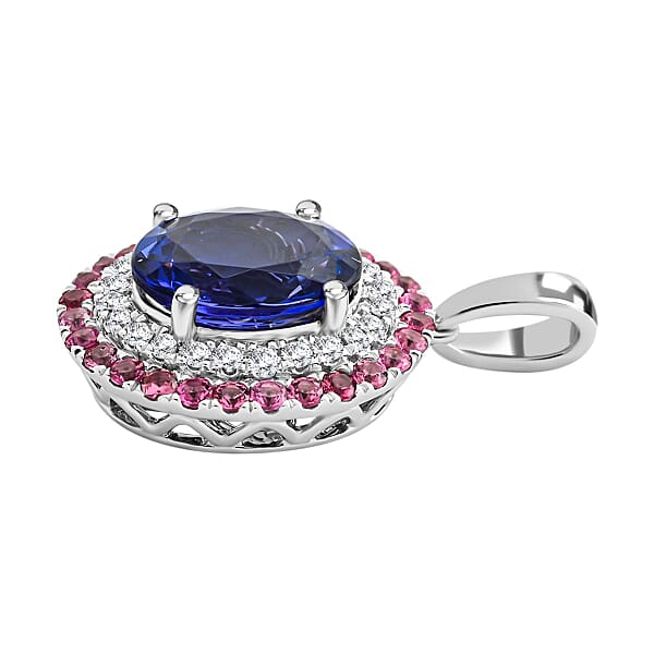 Certified & Appraised Rhapsody 3.75 Ctw AAAA Tanzanite Pink Spinel And E-F VS Diamond Pendant Without Chain In 950 Platinum