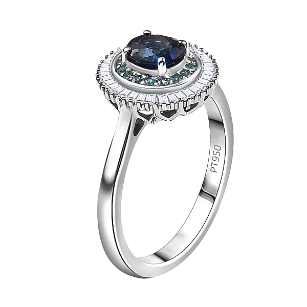 Certified & Appraised Rhapsody 950 Platinum AAA Ceylon Blue Sapphire Paraiba Tourmaline And Diamond (E-F VS2) (0.30 Cts) Ring 1.50 Ctw