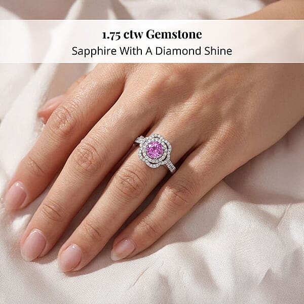 Certified & Appraised Rhapsody 950 Platinum AAA Madagascar Pink Sapphire Diamond (F-E VS) (0.41 Cts) Ring (7 G) 1.75 Ctw