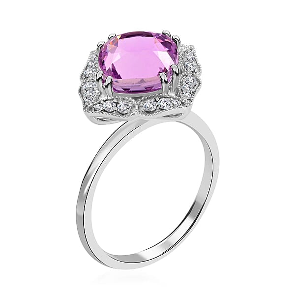 Certified & Appraised Rhapsody 950 Platinum AAA Patroke Kunzite And E-F VS Diamond Floral Ring 5.90 Grams 4.50 Ctw