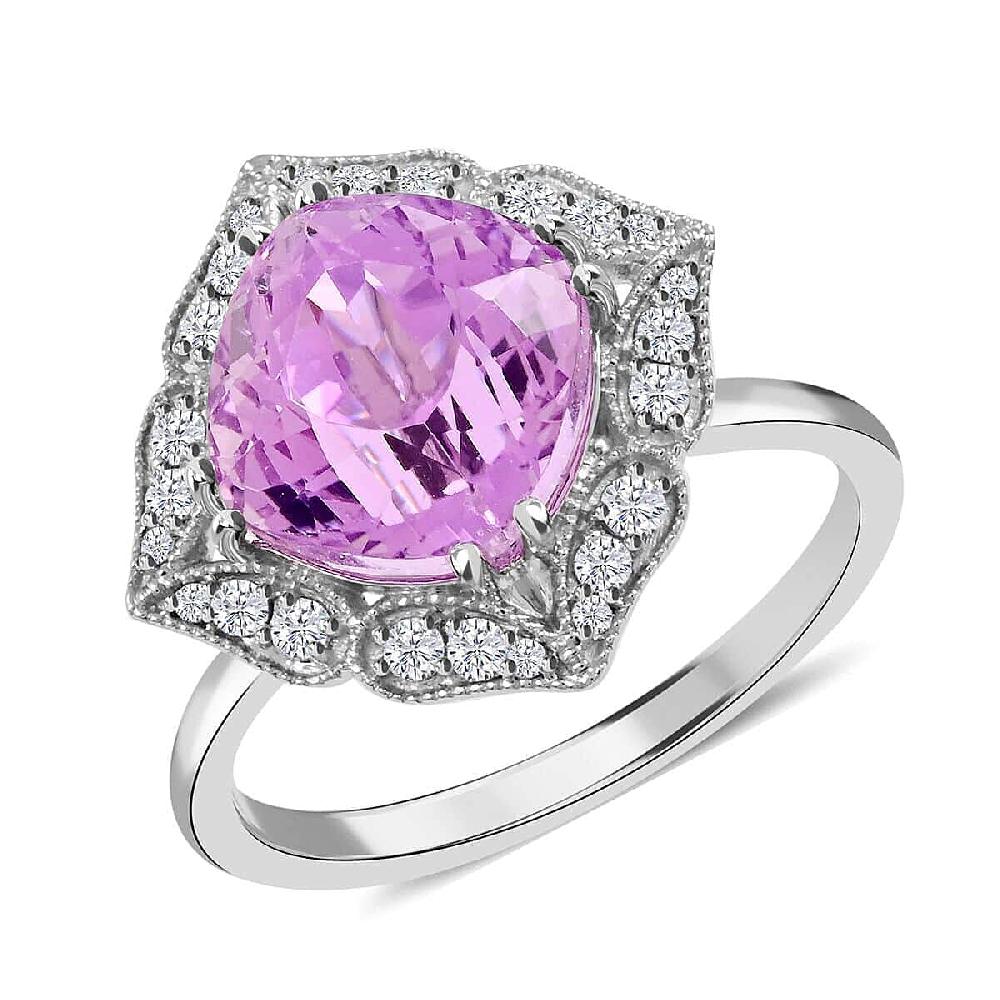 Certified & Appraised Rhapsody 950 Platinum AAA Patroke Kunzite and E-F VS Diamond Floral Ring 5.90 Grams 4.50 ctw