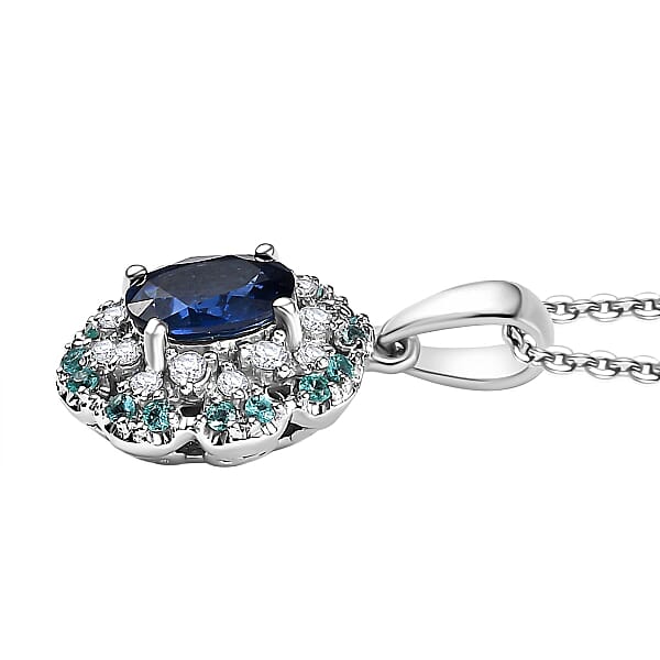 Certified & Appraised Rhapsody 950 Platinum AAAA Ceylon Blue Sapphire Paraiba Tourmaline And E-F VS Diamond 1.50 Ctw Pendant Necklace 20 Inches