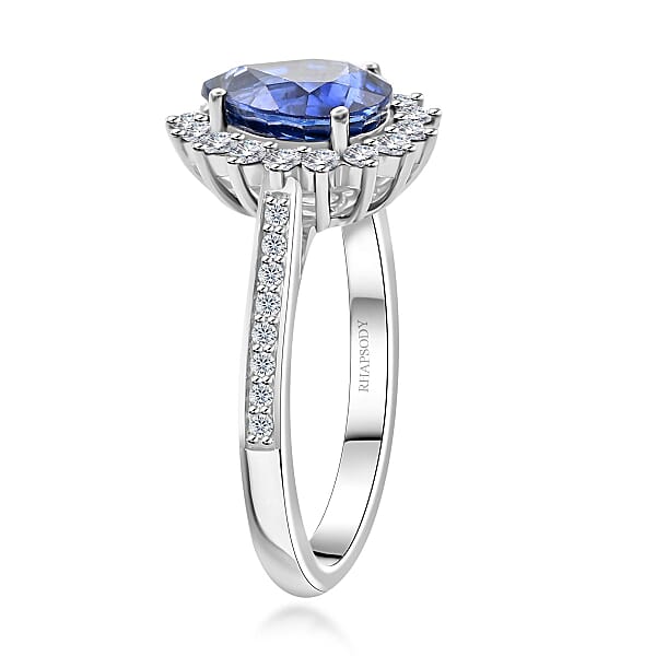Certified & Appraised Rhapsody 950 Platinum AAAA Ceylon Blue Sapphire And E-F VS Diamond Ring 5.86 Grams 2.60 Ctw